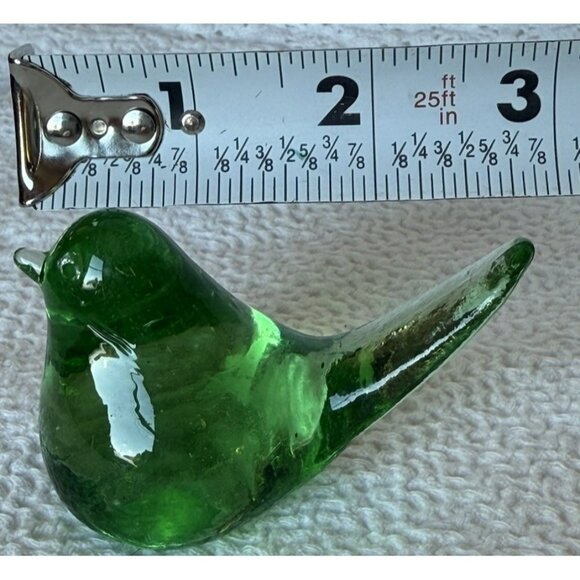 BRIGHT GREEN HAND BLOWN ART GLASS BIRD POLISHED 3” Long 1 3/4” High - Picture 10 of 11